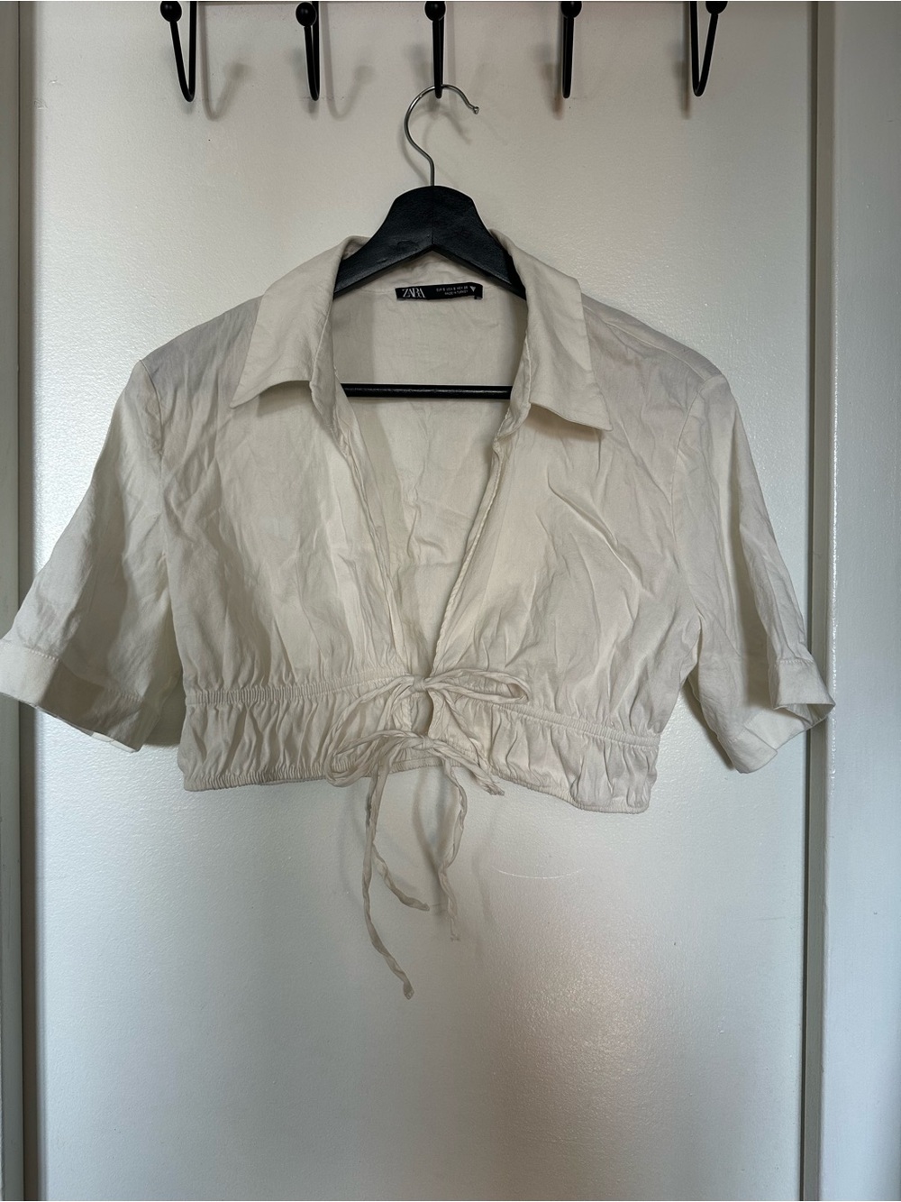 ZARA Cropped Tie-Front Top